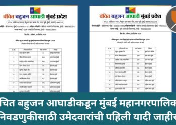 वंचित बहुजन आघाडीकडून मुंबई महानगरपालिका निवडणुकीसाठी उमेदवारांची पहिली यादी जाहीर