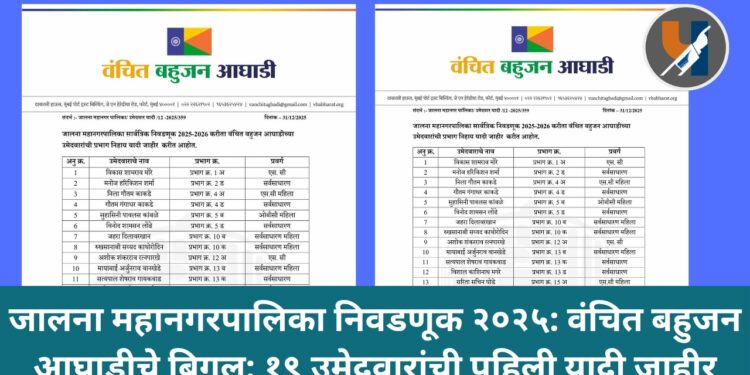 जालना महानगरपालिका निवडणूक २०२५: वंचित बहुजन आघाडीचे बिगुल; १९ उमेदवारांची पहिली यादी जाहीर